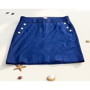J.Crew Navy Blue Mini Skirt Sz 4 Nautical Coastal Cotton Gold Buttons Pockets